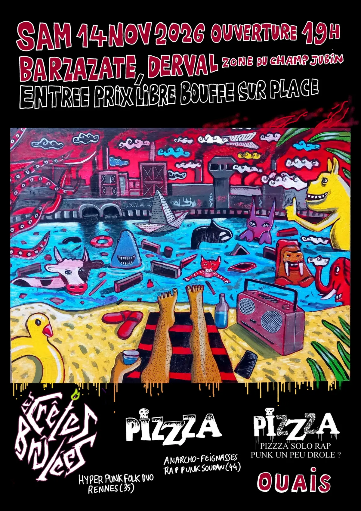 Concert punk Les Crêtes Brûlées + Pizzza + Pizzza Solo Rap - Derval