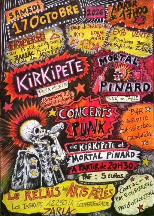 Concert punk Kirkipete + Mortal Pinard - La Couvertoirade le 17/10/2026 | Agenda concert punk