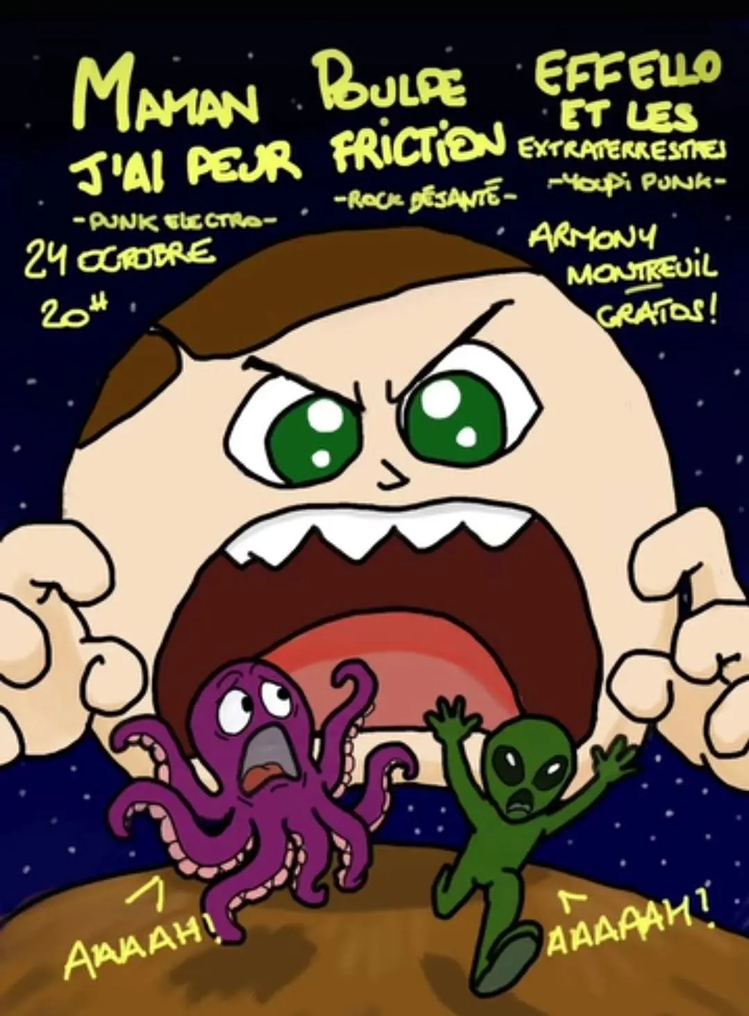 Concert punk Maman ! J'ai peur + Poulpe friction + Effello et les extraterrestres - Montreuil