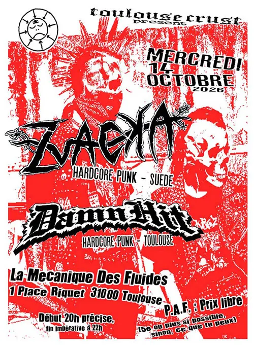 Concert punk Soirée Hardcore-Punk : ZVACKA (Suède) + Damn Hit (Tlse) - Toulouse