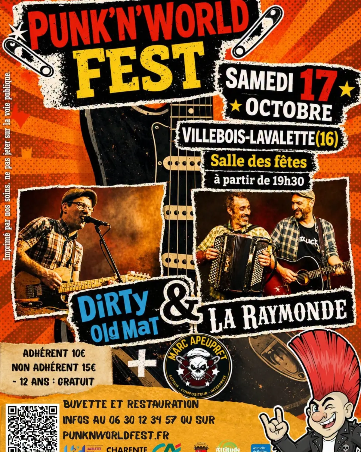 Concert punk Mark Apeupret + Dirty Old Mat + La Raymonde - Villebois-Lavalette le 17/10/2026 | Agenda concert punk