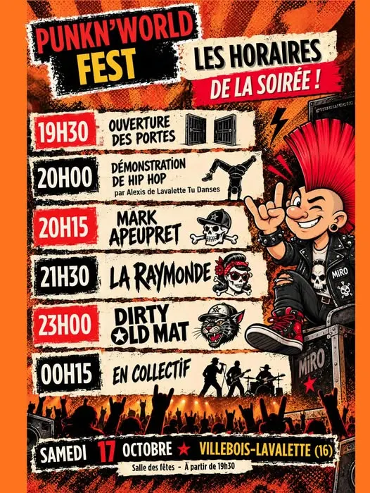 Concert punk Punk'N'World Fest - Villebois-Lavalette le 17/10/2026 | Agenda concert punk