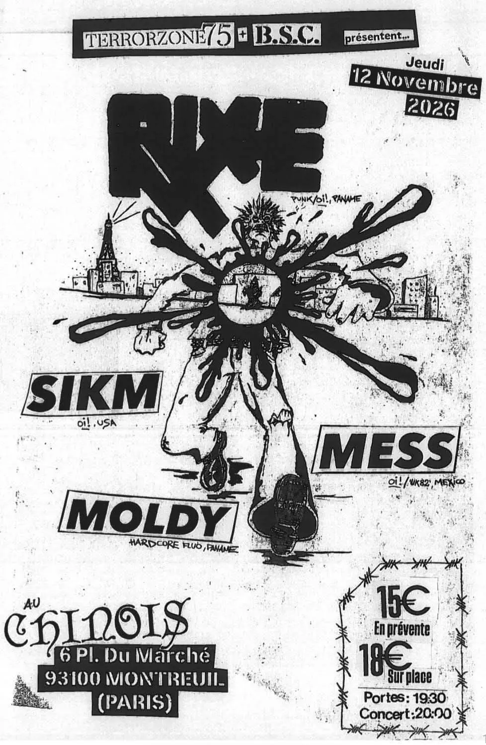 Concert punk Rixe + Sikm + Mess + Moldy - Montreuil le 12/11/2026 | Agenda concert punk