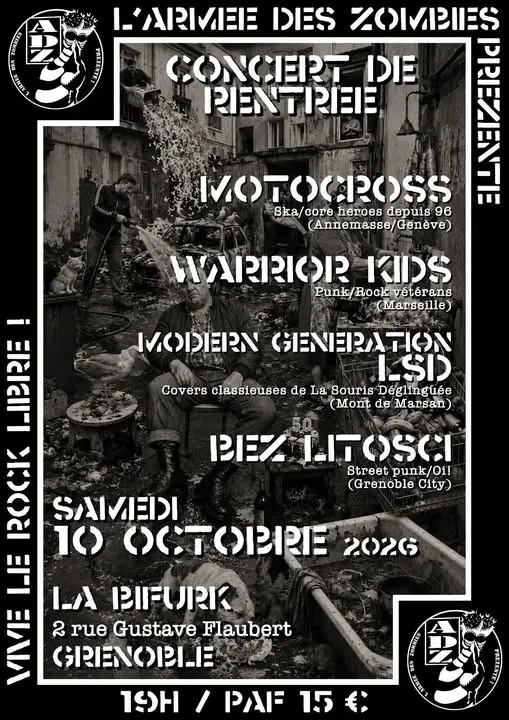 Concert punk Motocross + Warrior Kids + Modern Generation LSD + Bez Litso - Grenoble le 10/10/2026 | Agenda concert punk