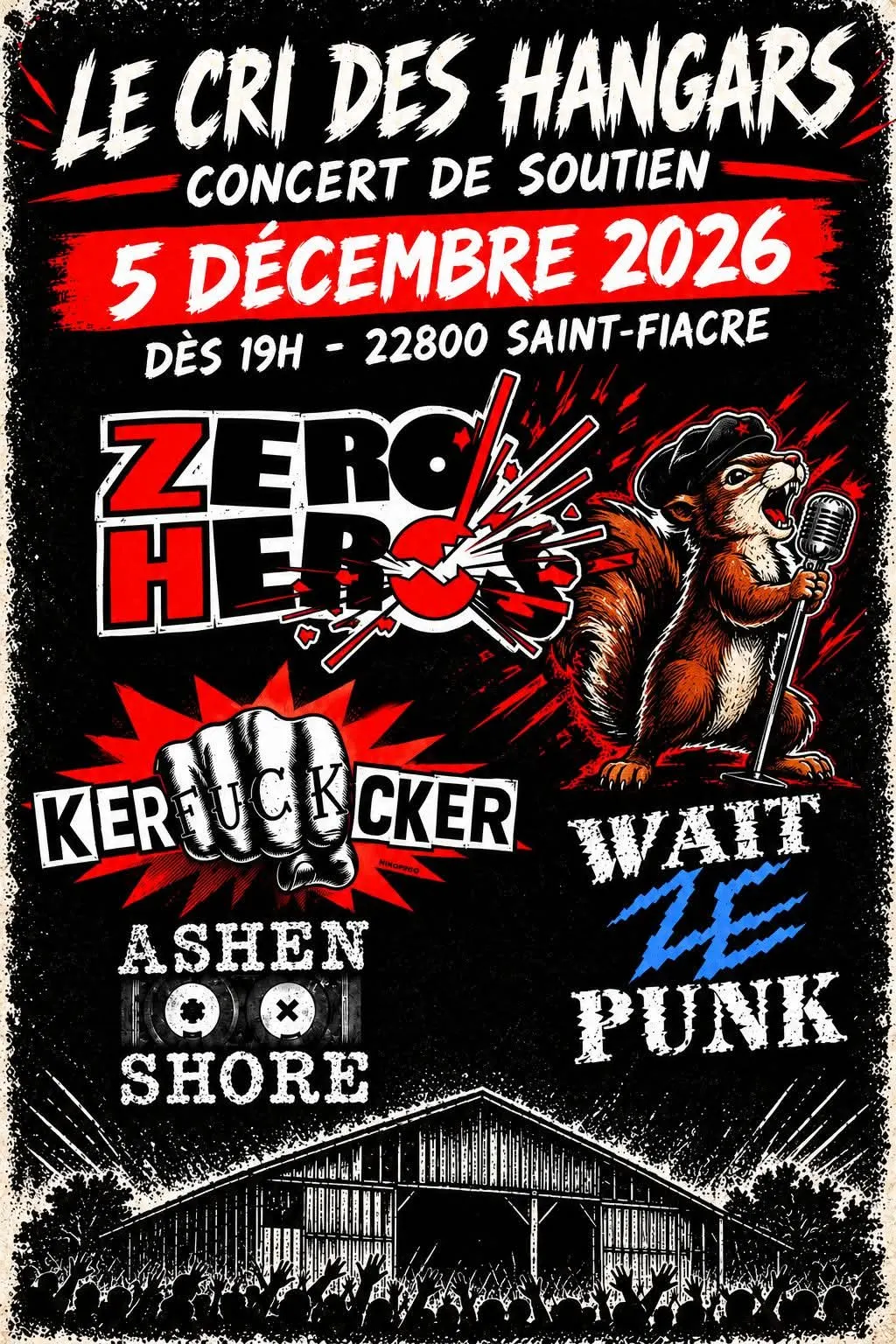 Concert punk Zero Heroes + Kerfucicker + Ashen Shore + Wait Ze Punk - Saint-Fiacre le 05/12/2026 | Agenda concert punk