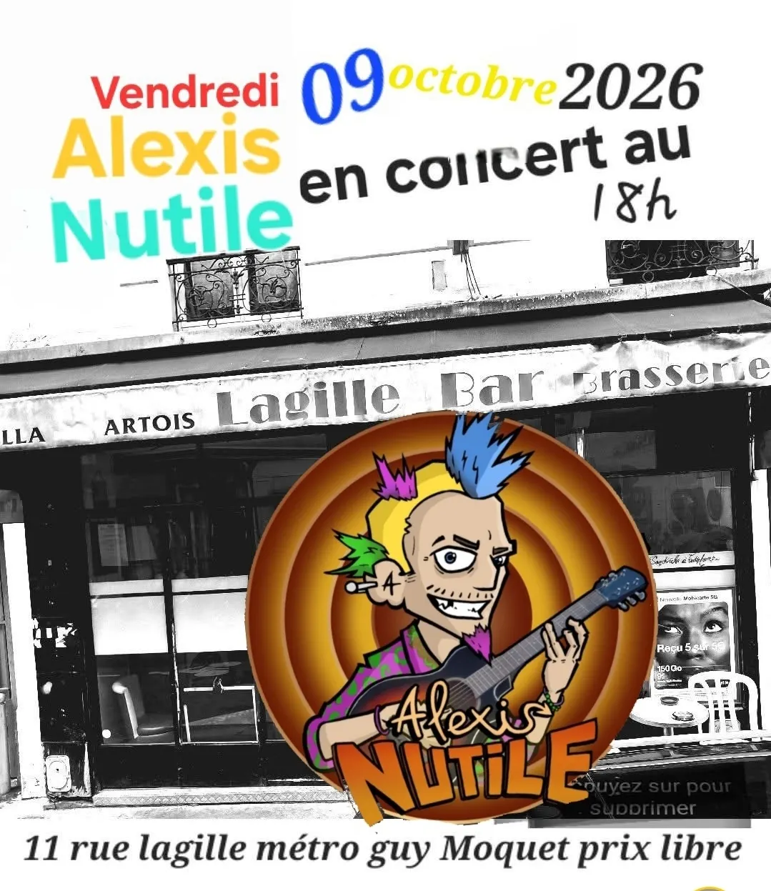 Concert punk Alexis Nutile au Lagille Bar - Paris le 09/10/2026 | Agenda concert punk