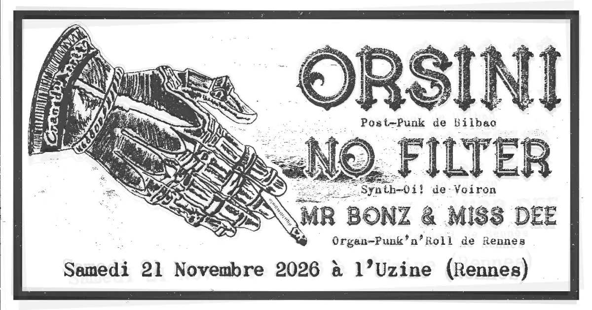 Concert punk Orsini + No Filter + Mister Bonz Et Miss Dee - Rennes le 16/10/2026 | Agenda concert punk
