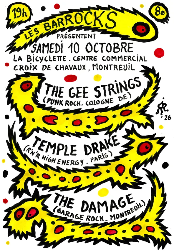 Concert punk Les Barrocks présentent (S42, ep8) : The Gee Strings, Temple Drake, The Damage - Montreuil le 10/10/2026 | Agenda concert punk