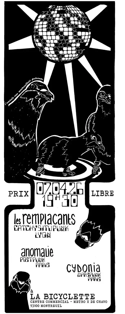 Concert punk Les Remplaçants + Anomalie + Cydonia à la Bicyclette - Montreuil | Agenda Punk'n Roll