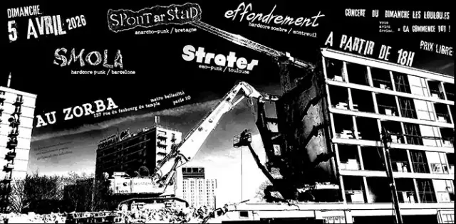 Concert punk Smola + Spont Ar Stad + Strates + Effondrement au Zorba - Paris | Agenda Punk'n Roll