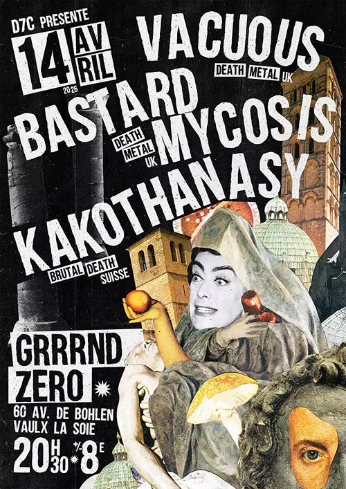 Concert punk Vacuous / Bastard Mycosis / Kakothanasy @ Grrrnd Zero - Vaulx-en-Velin le 14/04/2026 | Agenda concert punk